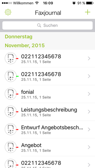 Screenshot Fax Journal Übersicht